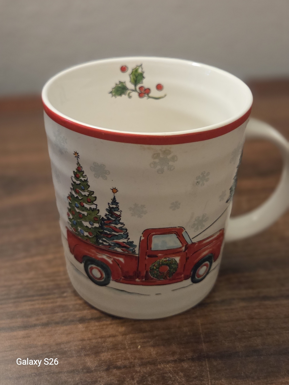 Madison Red Truck Ceramic Holiday Mug with Evergreen Trees